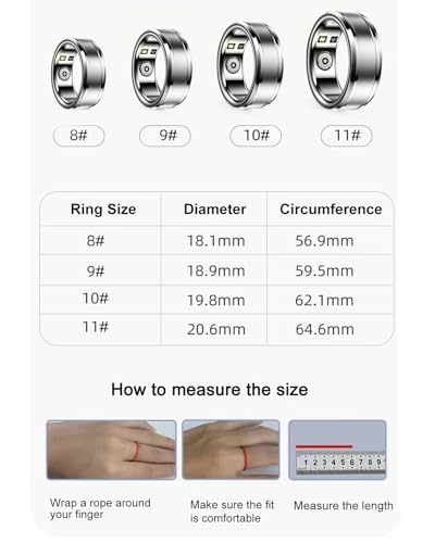 feifuns Smart Ring, Wearable Fitness Tracker with Multiple Sport Modes, Sleep Tracking - Heart Rate - Blood Oxygen - Temperature Trends - IP68 Waterproof, Size 10