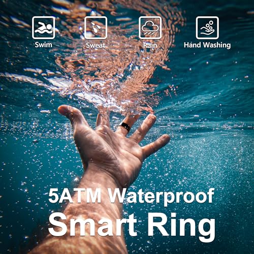AMZAIZO Smart Ring Health Fitness Tracker,Sleep&Exercise Monitor Heart Rate,Blood Oxygen,Temp,Steps,Distance,Calories,Event Reminders,Air Gestures,SOS,5ATM Waterproof,for iOS & Android (#8)
