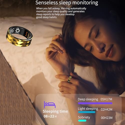 Smart Ring, Activity & Fitness Tracker Ring for Women/Men, No APP Subscription, Fitness Tracking Smart Ring with Calories/Heart Rate/Blood Oxygen/Sleep Monitoring, IP68 Waterproof-9#, Black