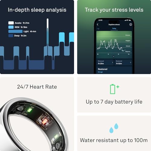 Oura Ring Gen3 Horizon - Silver - Size 8 - Smart Ring - Size First with Oura Sizing Kit - Sleep Tracking Wearable - Heart Rate - Fitness Tracker - 5-7 Days Battery Life