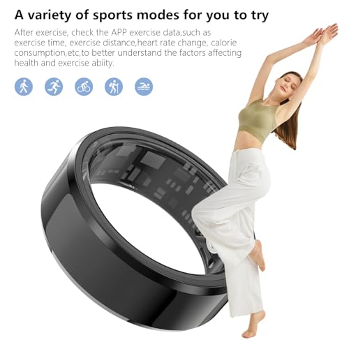 GenXenon Fitness Tracker Smart Ring,Step Counter,Heart Rate Blood Oxygen Sleep Tracker Health Ring, 5ATM Waterproof Long Battery Life Smart Rings Compatible with iOS & Android (Black, US 9)