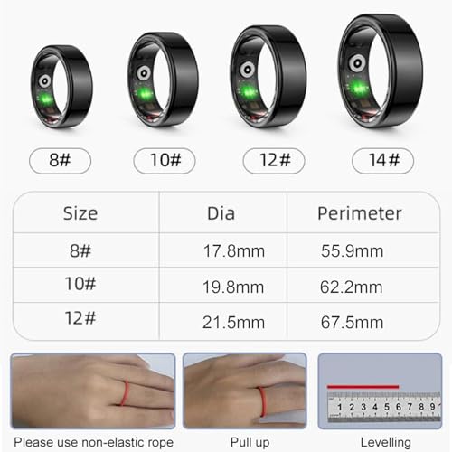 Dulutuxe Smart Ring Health Tracker Waterproof - Wearable Smart Fitness Sleep Tracker Heart Rate, Blood Oxygen for Men Women, Support 7 Days Battery Life (Black, 12)