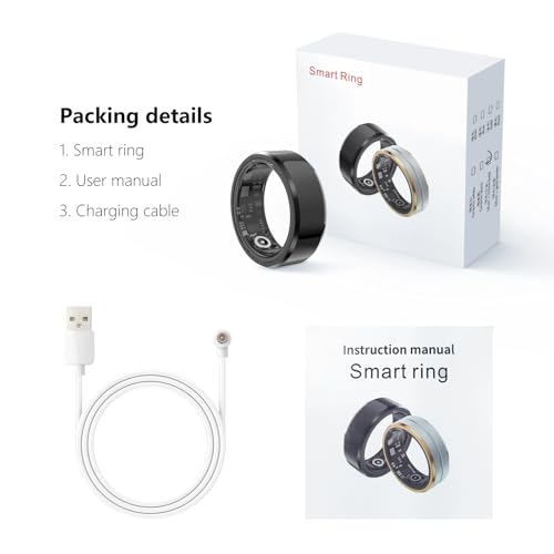 GenXenon Fitness Tracker Smart Ring,Step Counter,Heart Rate Blood Oxygen Sleep Tracker Health Ring, 5ATM Waterproof Long Battery Life Smart Rings Compatible with iOS & Android (Black, US 9)