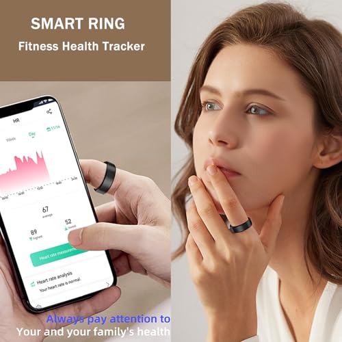 HitTopss Smart Ring, Fitness Tracking Smart Ring with Calories/Heart Rate/Blood Oxygen/Sleep Monitoring, IP68 Waterproof, No APP Subscription-9#, Black