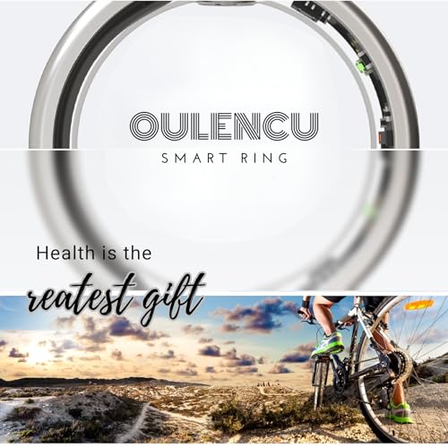 OULENCU 2024 Smart Ring, Health Tracker, Fitness Smart Ring, Bluetooth 5.0 Heart Rate Monitor, Activity Tracker, Sleep Monitor, Blood Oxygen Monitor, Calorie Tracker (Gold, 6-16.5mm)