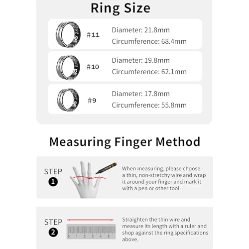 Smart Ring, Activity & Fitness Tracker Ring for Women/Men, No APP Subscription, Fitness Tracking Smart Ring with Calories/Heart Rate/Blood Oxygen/Sleep Monitoring, IP68 Waterproof-9#, Black