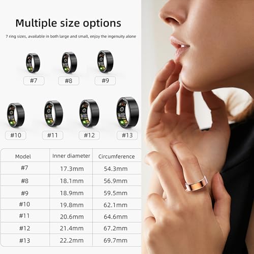 HitTopss Smart Ring, Fitness Tracking Smart Ring with Calories/Heart Rate/Blood Oxygen/Sleep Monitoring, IP68 Waterproof, No APP Subscription-9#, Black