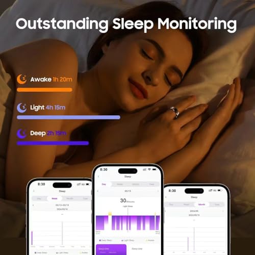 BUDAOLIU Smart Ring, Wearable Fitness Ring Health Tracker, Sleep Tracking, Heart Rate Fitness Tracker, 5-7 Days Battery Life (Black, 10#)