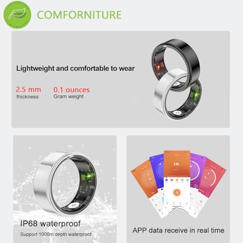 Comforniture Smart Ring Health Tracker, Anillo Inteligente para Hombre, Health Rings for Women & Men, Long Lasting Batteries Sleep Ring, Waterproof Fitness Tracker (Silver, 8#)