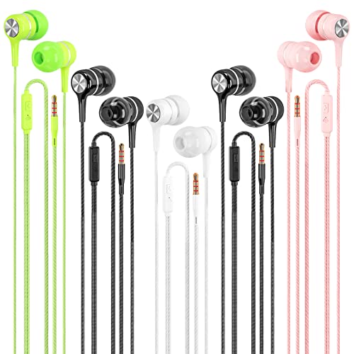 Wired Earbuds with Microphone 5 Pack, in-Ear Headphones with Heavy Bass, High Sound Quality Earphones Compatible with iPad, Laptop, MP3, Android Smartphones, Fits All 3.5mm Jack Device