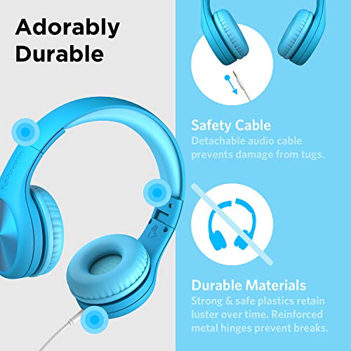 LilGadgets Connect+ Pro Wired Kids Headphones for School with Microphone, Volume Limiting & Noise Cancelling Over-Ear Headset with Cord, SharePort Technology & SoftTouch Padding, Blue