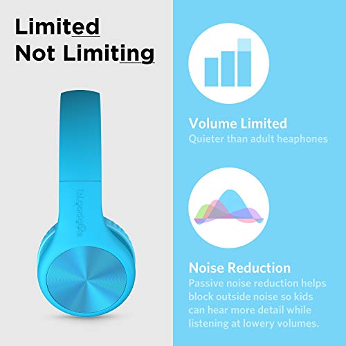 LilGadgets Connect+ Pro Wired Kids Headphones for School with Microphone, Volume Limiting & Noise Cancelling Over-Ear Headset with Cord, SharePort Technology & SoftTouch Padding, Blue
