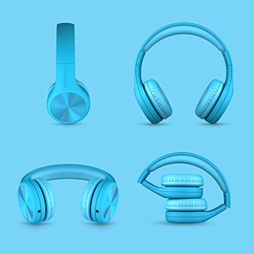 LilGadgets Connect+ Pro Wired Kids Headphones for School with Microphone, Volume Limiting & Noise Cancelling Over-Ear Headset with Cord, SharePort Technology & SoftTouch Padding, Blue