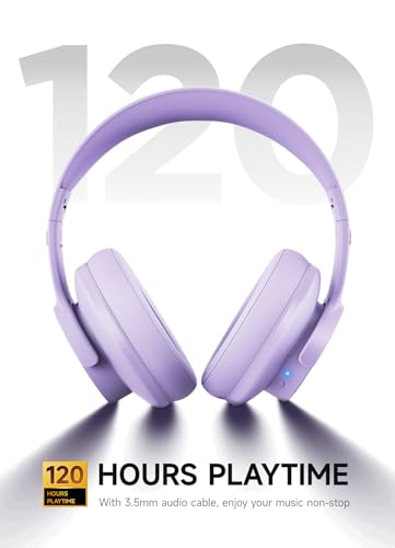Picun B8 Headphones Wireless Bluetooth, 120H Bluetooth Headphones Over Ear with 3EQ Music Modes, Hands-Free Calls, Deep Bass Headphones for Travel Home Office Cellphone PC (Purple)