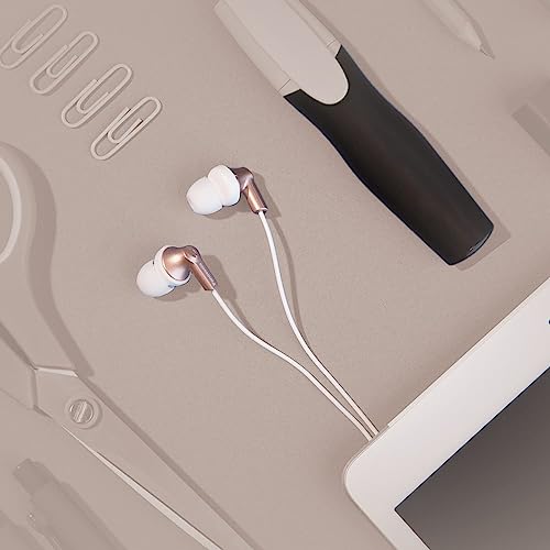 Panasonic ErgoFit Wired Earbuds, In-Ear Headphones with Dynamic Crystal-Clear Sound and Ergonomic Custom-Fit Earpieces (S/M/L), 3.5mm Jack for Phones and Laptops, No Mic - RP-HJE120-N (Rose Gold)