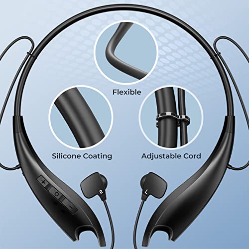 YOSDOM Neckband Bluetooth Headphones, Around The Neck Headphones 24H+ Playtime, Bluetooth Headsets with Call Vibration, Shark Jaw Design Wireless Earbuds+Noise Isolation/Built-in Mic/IPX7 Waterproof
