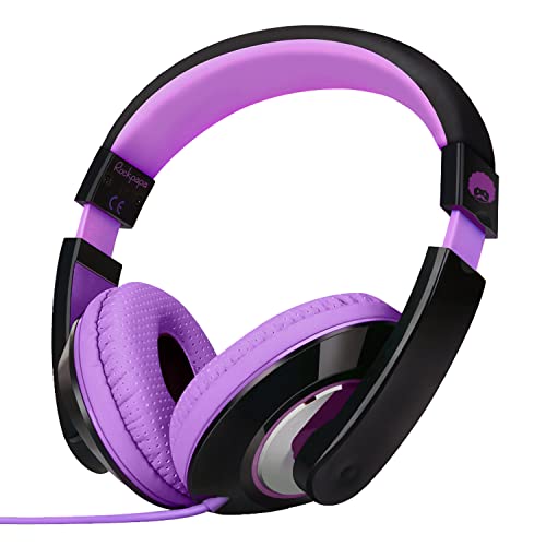 rockpapa Comfort Kids Headphones for School, Lightweight Childrens Boys Girls Teens Over-Ear Headphones Wired 3.5mm for CD DVD Player Tablet Phone Travel Black/Purple