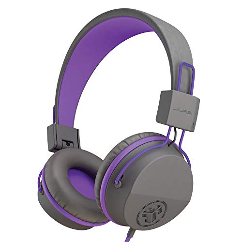 JLab JBuddies Studio On-Ear Kids Wired Headphones, Graphite/Purple, Toddler Headphones, Kid Safe, Studio Volume Safe, Volume Limiter, Folding, Adjustable, Noise Isolation, with Mic