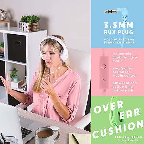 Sonitum Bulk Kids Headphones for School with Microphones - 5-Pack On-Ear 3.5mm Wired Headphones for Schools -Comfy Wired Kids Headphones with in-Line Mics – School Headphones for Kids