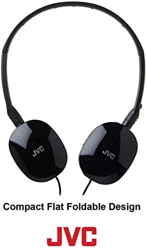 JVC Black Flat and Foldable Colorful Flats On Ear Headphone with 3.94 foot Gold Plated Phone Slim Plug HAS160B