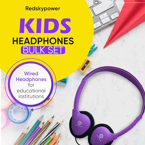 Redskypower 10 Pack Multi Color Kid's Wired On Ear Headphones, Individually Bagged, Disposable Headphones Ideal for Students in Classroom Libraries Schools, Bulk Wholesale