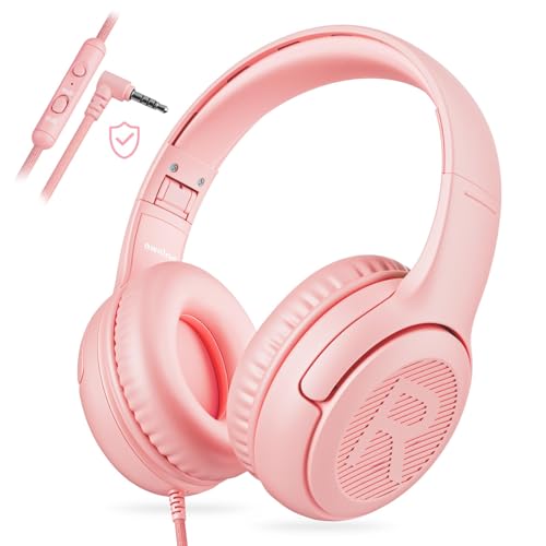 awatrue Kids Headphones with Microphone Foldable Stereo Tangle-Free 3.5mm Jack Wired Cord On-Ear Headset for Children/Teens/Boys/Girls/Smartphones/School/Kindle/Airplane Travel/Plane/Tablet (Pink)