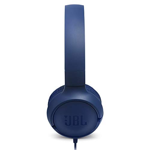 JBL Tune 500 - Wired on-ear headphones, JBL Pure Bass Sound, 1-button remote/mic, Tangle-free flat cable, Lightweight and foldable design, Ask Siri or Google Now (Blue)