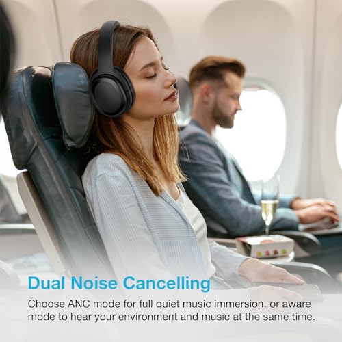 tapaxis Hybrid Active Noise Canceling Headphones Wireless Bluetooth Over ear Headphones with Hi-Fi Audio, Deep Bass, Comfortable Ear Cups 30 Playtime for Travel, Home Office, Titanium Black