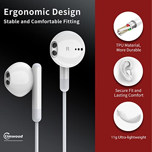 Kimwood Wired Earbuds with Microphone, Wired Earphones in Ear Headphones HiFi Stereo, Powerful Bass and Crystal Clear Audio, Compatible with iPhone, iPad, Android, Computer Most with 3.5mm Jack