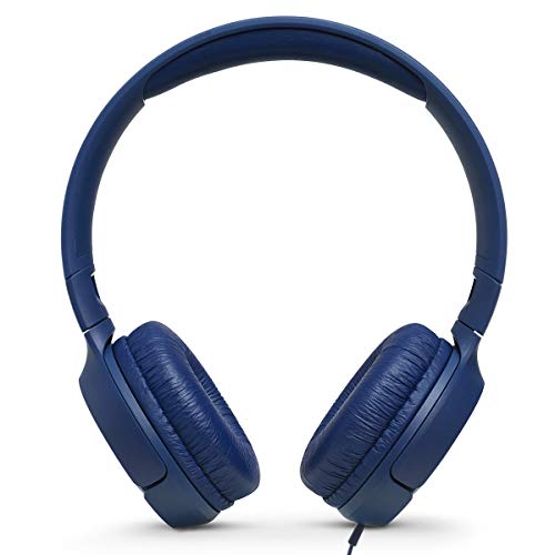 JBL Tune 500 - Wired on-ear headphones, JBL Pure Bass Sound, 1-button remote/mic, Tangle-free flat cable, Lightweight and foldable design, Ask Siri or Google Now (Blue)
