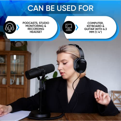 PHILIPS Over Ear Wired Stereo Headphones for Podcasts, Studio Monitoring and Recording Headset for Computer, Keyboard and Guitar with 6.3 mm (1/4") Add On Adapter
