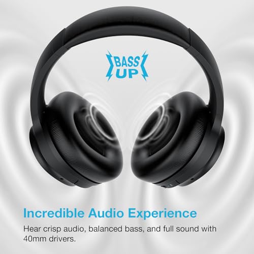 tapaxis Hybrid Active Noise Canceling Headphones Wireless Bluetooth Over ear Headphones with Hi-Fi Audio, Deep Bass, Comfortable Ear Cups 30 Playtime for Travel, Home Office, Titanium Black