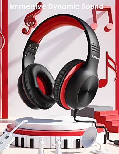 Nabevi Headphones for Kids for School, Kids Headphones with Microphone, Sharing Function, 85dB/94dB Safe Volume Limit, HD Sound, Over Ear Kids Headphones for School, On-line Study, Travel [Red]