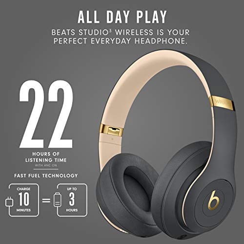beats Studio3 Wireless Noise Cancelling Over-Ear Headphones - Apple W1 Headphone Chip, Class 1 Bluetooth, 22 Hours of Listening Time, Built-in Microphone - Shadow Gray