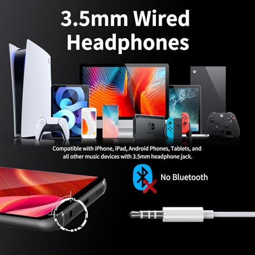 Kimwood Wired Earbuds with Microphone, Wired Earphones in Ear Headphones HiFi Stereo, Powerful Bass and Crystal Clear Audio, Compatible with iPhone, iPad, Android, Computer Most with 3.5mm Jack