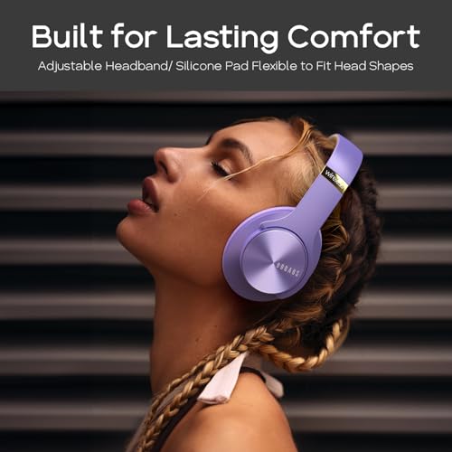 DOQAUS Bluetooth Headphones Over Ear, 90 Hours Playtime Wireless Headphones with 3 EQ Modes, Noise Isolating HiFi Stereo Headphones with Deep Bass, Mic, Soft Earpads for Cellphone/PC (Purple)