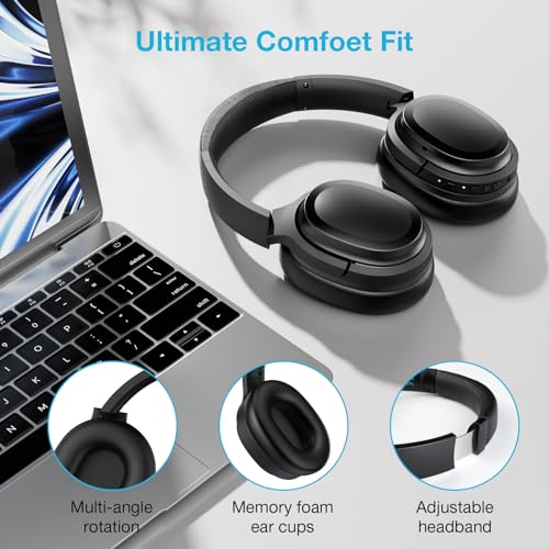 tapaxis Hybrid Active Noise Canceling Headphones Wireless Bluetooth Over ear Headphones with Hi-Fi Audio, Deep Bass, Comfortable Ear Cups 30 Playtime for Travel, Home Office, Titanium Black
