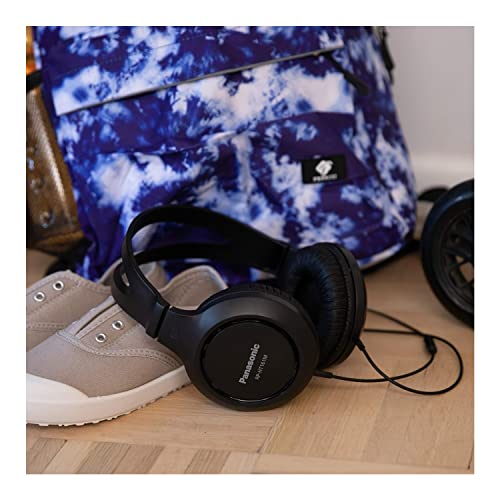 Panasonic Lightweight Over The Ear Wired Headphones with Microphone, Sound and XBS for Extra Bass, Long Cord, 3.5mm Jack for Phones and Laptops – RP-HT161M (Black)