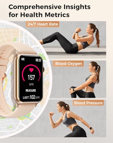 Smart Watch Fitness Tracker with 24/7 Heart Rate Blood Pressure Blood Oxygen Sleep Monitor Activity Tracker 128 Exercise Modes Step Calorie Counter Pedometer IP68 Waterproof for Android iOS Women Men