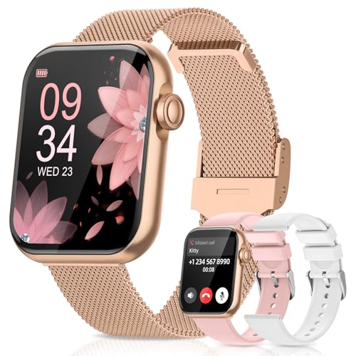 Smart Watches for Women,Fitness Tracker Watch for Android Phones/iPhone Compatible,1.85" Womens Watch with Blood Pressure Monitor,Calls and Messages/Heart Rate/Sleep/Female Cycle(3 Watch Bands)