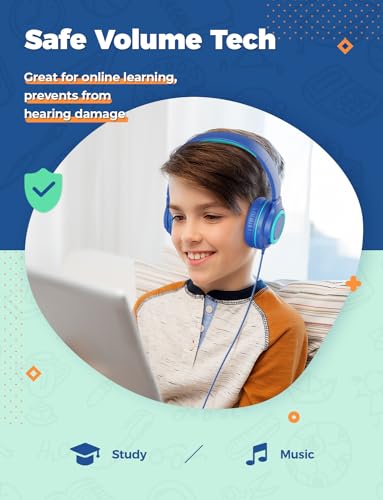 iClever 2Pack Kids Headphones with Sharing Splitter - 94dB Safe Volume Limited - HS22 Wired Headphones for Kids Teens, Tangle-Free 3.5mm Jack Foldable Stereo Headphones for School/Tablet/Travel