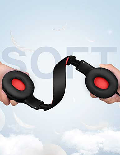 Nabevi Headphones for Kids for School, Kids Headphones with Microphone, Sharing Function, 85dB/94dB Safe Volume Limit, HD Sound, Over Ear Kids Headphones for School, On-line Study, Travel [Red]