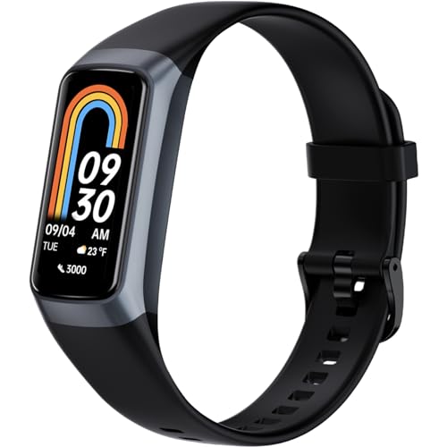 Fitness Tracker with Heart Rate Monitor, 1.1" AMOLED Screen Smart Watch, Activity Tracker, Pedometer, Sports Bracelet with Calorie Counter, Sleep Monitor, 5ATM Waterproof for Women Men (Black)