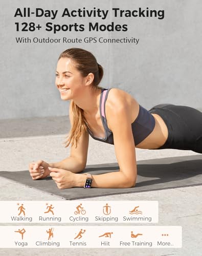 Smart Watch Fitness Tracker with 24/7 Heart Rate Blood Pressure Blood Oxygen Sleep Monitor Activity Tracker 128 Exercise Modes Step Calorie Counter Pedometer IP68 Waterproof for Android iOS Women Men