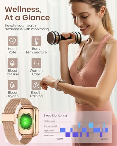 Smart Watches for Women,Fitness Tracker Watch for Android Phones/iPhone Compatible,1.85" Womens Watch with Blood Pressure Monitor,Calls and Messages/Heart Rate/Sleep/Female Cycle(3 Watch Bands)