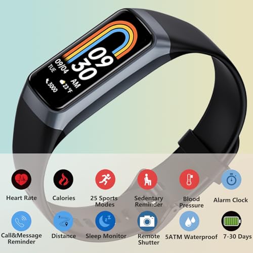 Fitness Tracker with Heart Rate Monitor, 1.1" AMOLED Screen Smart Watch, Activity Tracker, Pedometer, Sports Bracelet with Calorie Counter, Sleep Monitor, 5ATM Waterproof for Women Men (Black)