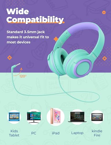iClever 2Pack Kids Headphones with Sharing Splitter - 94dB Safe Volume Limited - HS22 Wired Headphones for Kids Teens, Tangle-Free 3.5mm Jack Foldable Stereo Headphones for School/Tablet/Travel