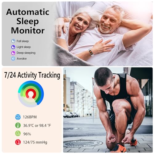 Fitness Tracker with Heart Rate Monitor, 1.1" AMOLED Screen Smart Watch, Activity Tracker, Pedometer, Sports Bracelet with Calorie Counter, Sleep Monitor, 5ATM Waterproof for Women Men (Black)