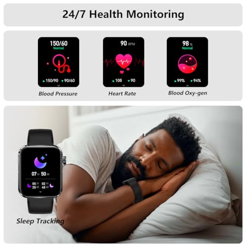 MorePro Health Fitness Tracker (Answer/Make Call), 1.83" Smart Watch with 24/7 Heart Rate/Blood Pressure/Blood Oxygen/Sleep Monitor, Step Calorie Counter with 100 Sports for Women Men Android iPhone