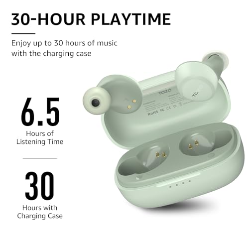 TOZO A1 Mini Wireless Earbuds Bluetooth 5.3 in Ear Light-Weight Headphones Built-in Microphone, IPX5 Waterproof, Immersive Premium Sound Long Distance Connection Headset with Charging Case, Green